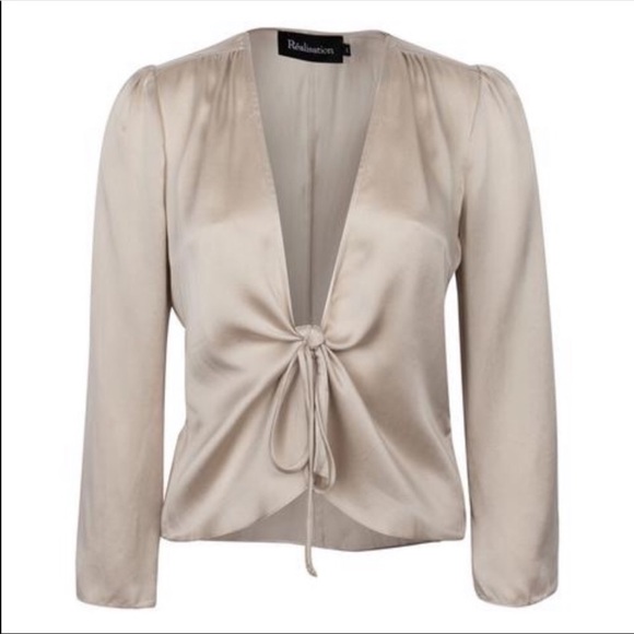 Realisation Par Tops - Realisation Par Bianca Tie Front Silk Top Silver M